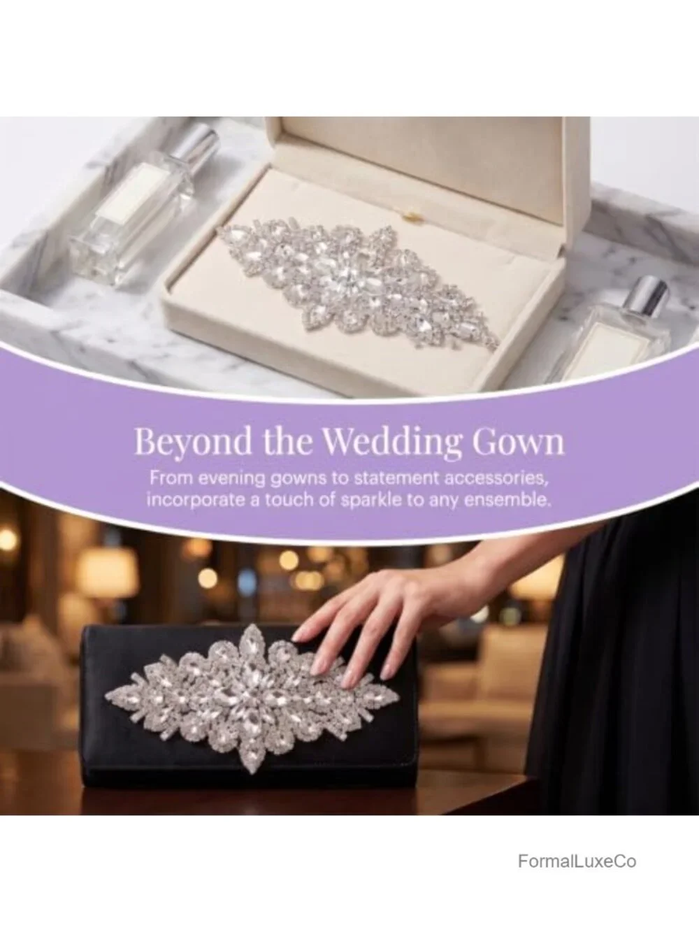 Crystal Rhinestone Applique Belt with Satin Ribbon - Bridal Sash for Wedding